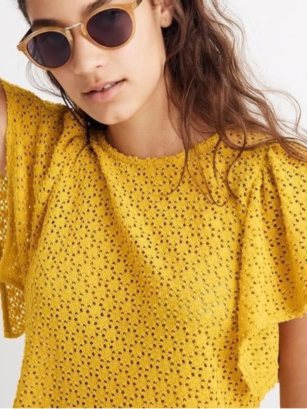 Madewell Crochet Flutter-Sleeve Tunic